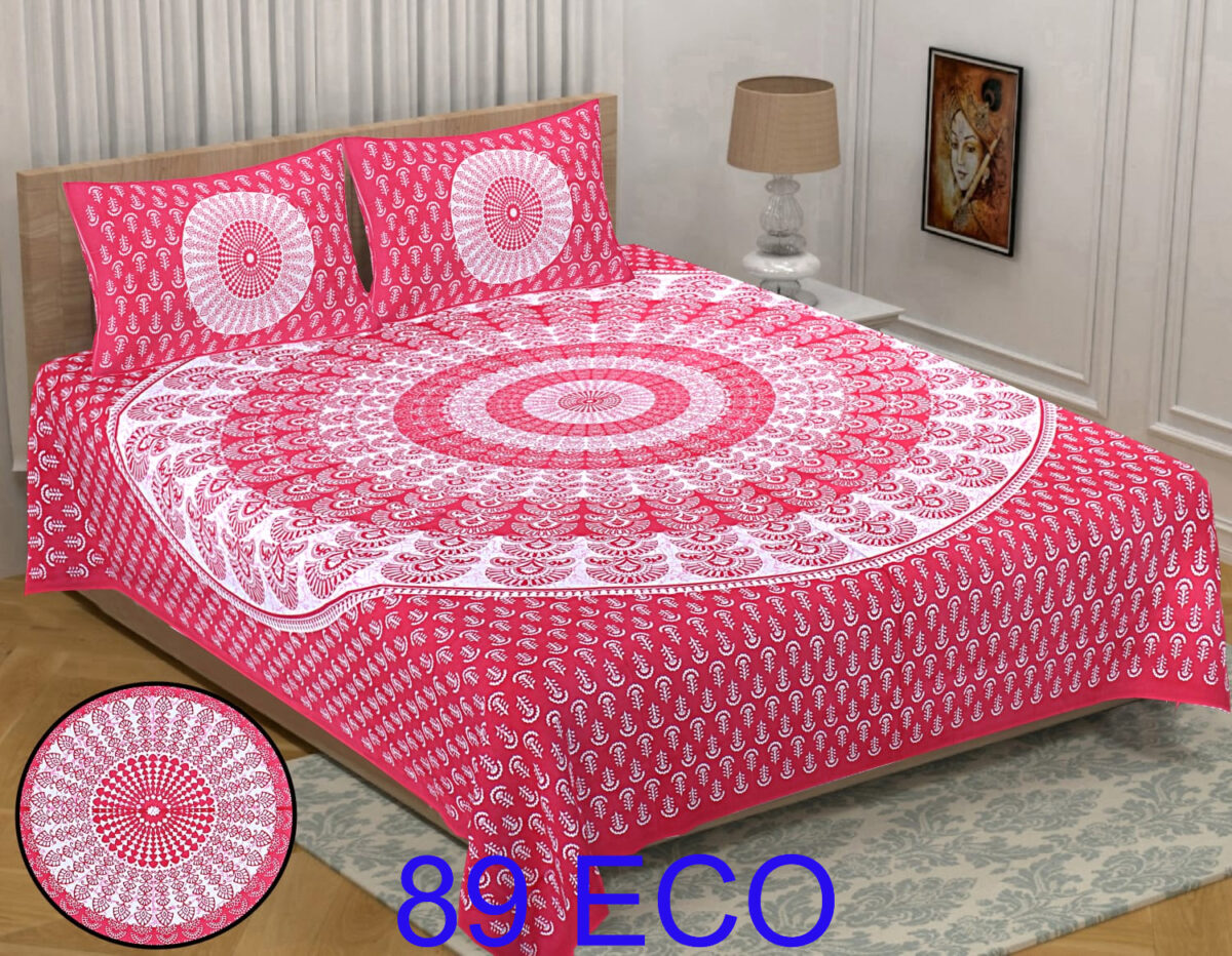 Cotton Queen Size Double Bedsheet 90x100 with 2 Pillow Covers – Soft Multicolor Design