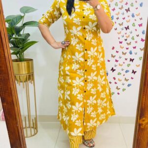 aline kurti pattern paired with ankle length plazo