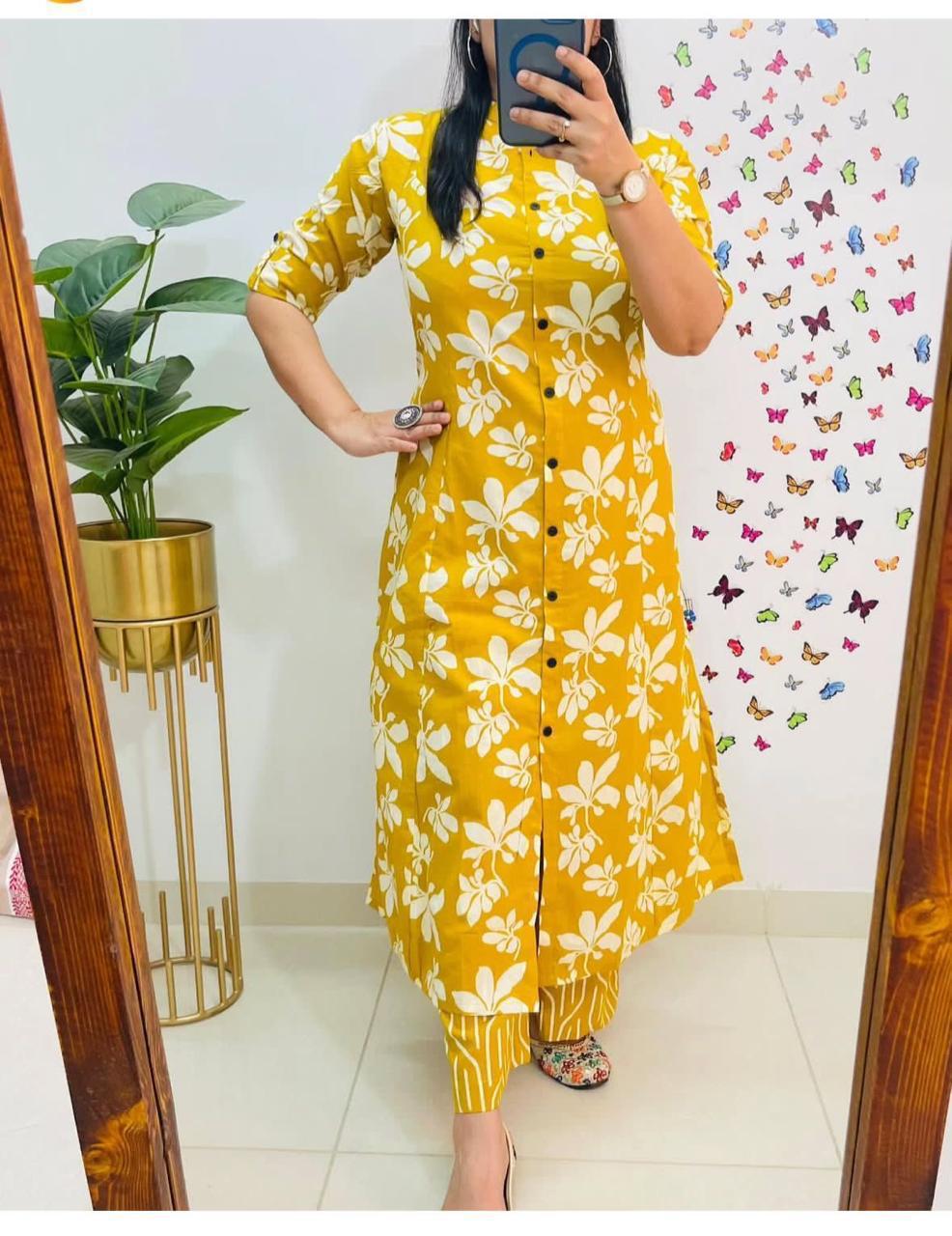 aline kurti pattern paired with ankle length plazo