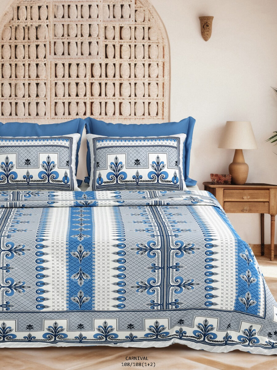 Multicolor Jumbo Size 108x108 Cotton Bedsheet with 2 Pillow Covers ? Grand Square Soft Comfort